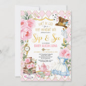 Pink Alice in Wonderland Sip & See Baby Shower Tea Invitation (Front)
