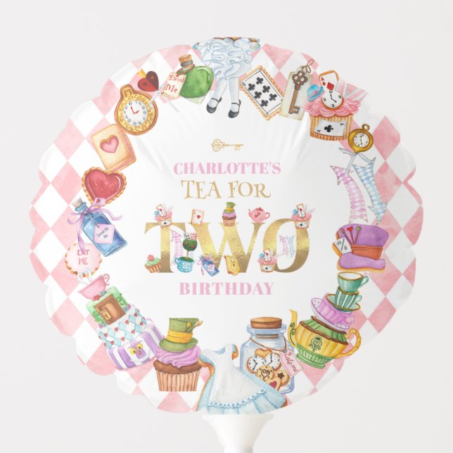 Pink Alice in Wonderland Tea for Two Birthday   Balloon (Front)