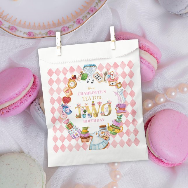 Pink Alice in Wonderland Tea for Two Birthday   Favor Bag (Creator Uploaded)