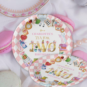 Pink Alice in Wonderland Tea for Two Birthday   Paper Plates