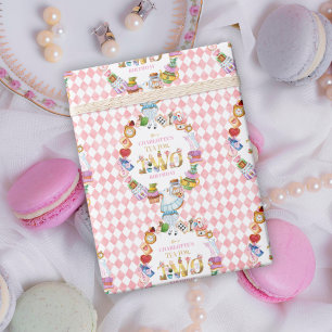 Pink Alice in Wonderland Tea for Two Birthday   Wrapping Paper