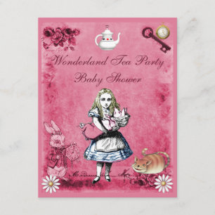 Pink Alice in Wonderland Tea Party Baby Shower Invitation
