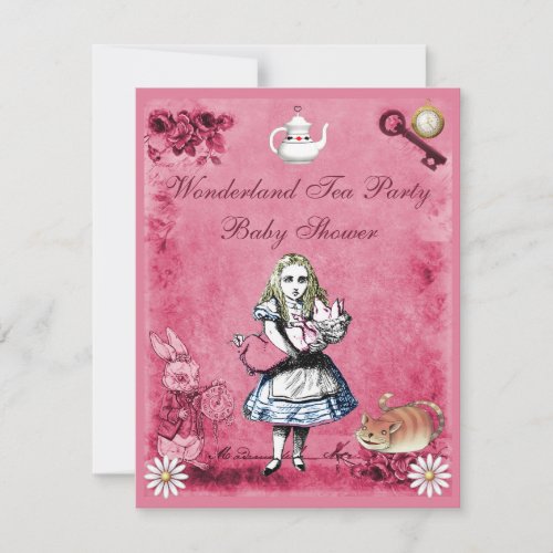 Pink Alice in Wonderland Tea Party Baby Shower Invitation