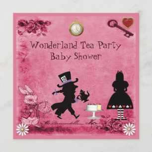 Pink Alice in Wonderland Tea Party Baby Shower Invitation
