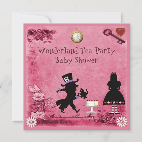 Pink Alice in Wonderland Tea Party Baby Shower Invitation