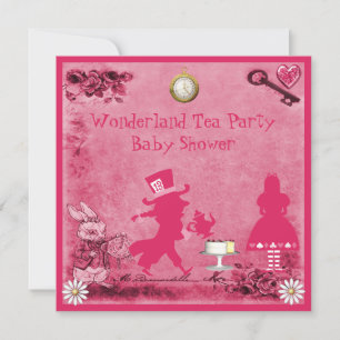 Pink Alice in Wonderland Tea Party Baby Shower Invitation