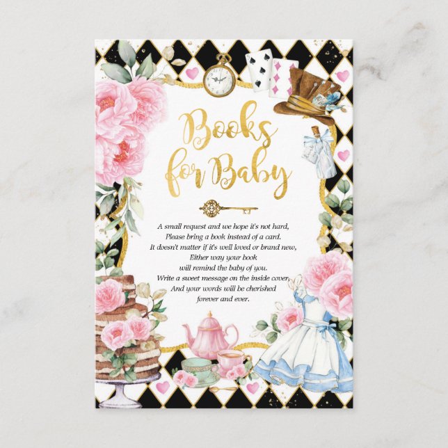 Pink Alice in Wonderland Tea Party Books for Baby Enclosure Card (Front)