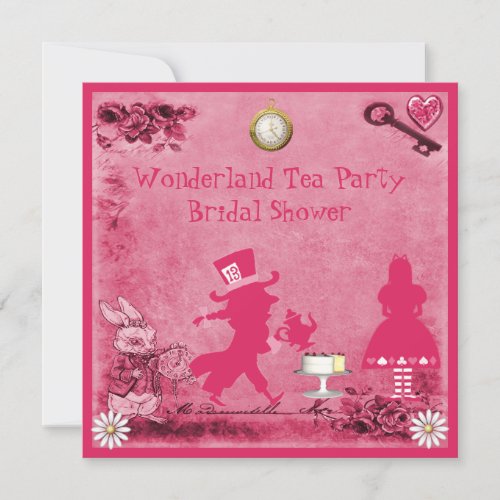 Pink Alice in Wonderland Tea Party Bridal Shower Invitation