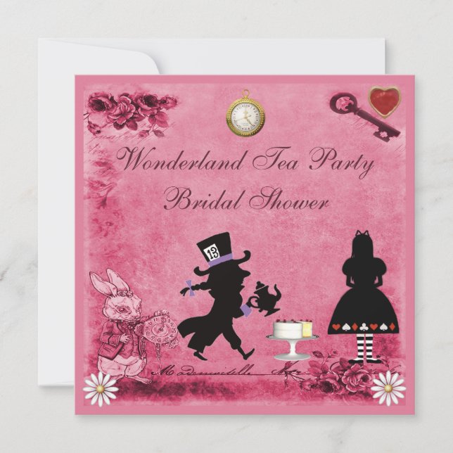 Pink Alice in Wonderland Tea Party Bridal Shower Invitation (Front)