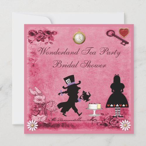 Pink Alice in Wonderland Tea Party Bridal Shower Invitation