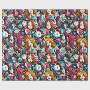 Pink Alice Tea Party Theme Wrapping Paper