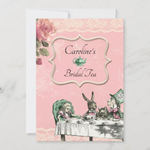 Pink Alice Wonderland Tea Party Bridal Shower Invitation