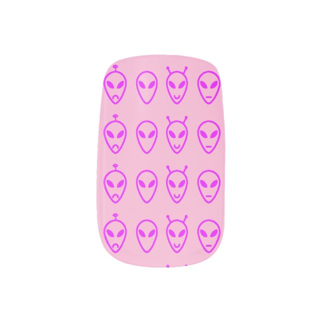 Pink Alien Faces Minx Nail Art (Left Thumb)