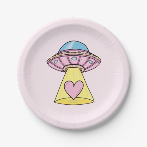 Pink Alien Spaceship Paper Plates
