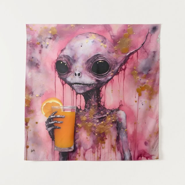 Pink Alien With An Orange Juice Tapestry (Front)