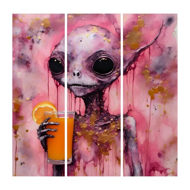 Pink Alien With An Orange Juice Triptych (Front)