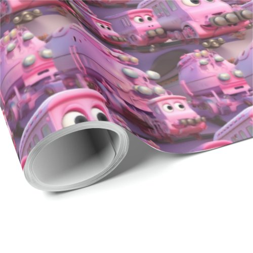 Pink All Aboard Train Gift Wrap