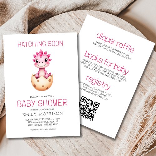 Dinosaur Pink baby shower invitation