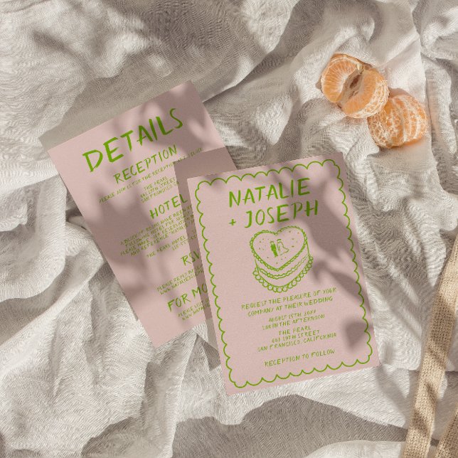 Pink All In One Hand Drawn Cake Frame Wedding Invitation (Creator Uploaded)