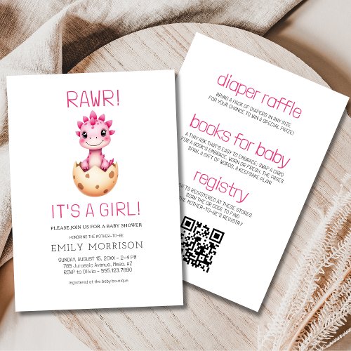 Dinosaur Pink baby shower invitation