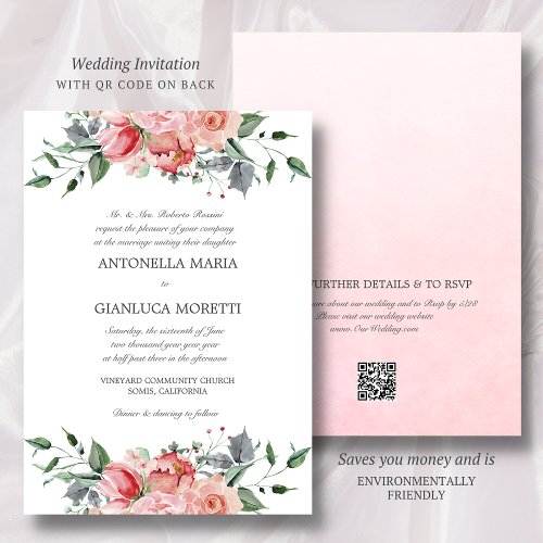 Pink All in One Wedding Invitation with QR Code