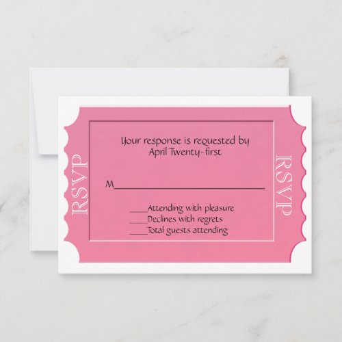 Pink All Purpose Ticket RSVP Response Card