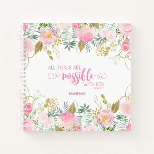 Pink All Things Are Possible Bible Verse Journal