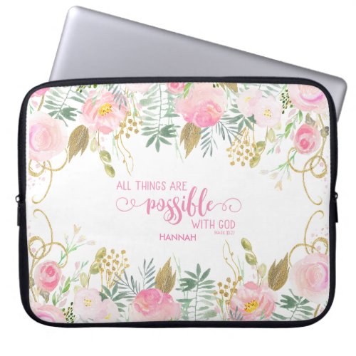 Pink All Things Are Possible Bible Verse Laptop Sleeve