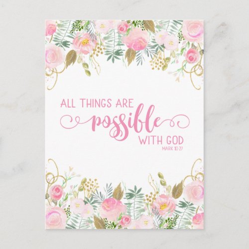 Pink All Things Are Possible Bible Verse Scripture Postcard