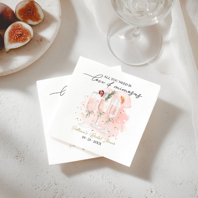 Pink All You Need Is Love & Mimosas Bridal Shower Napkins (Creator Uploaded)