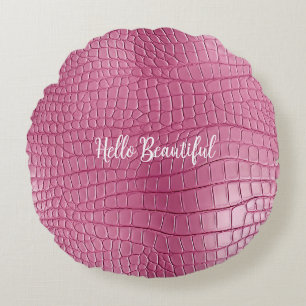 Pink Alligator Animal Print Round Pillow