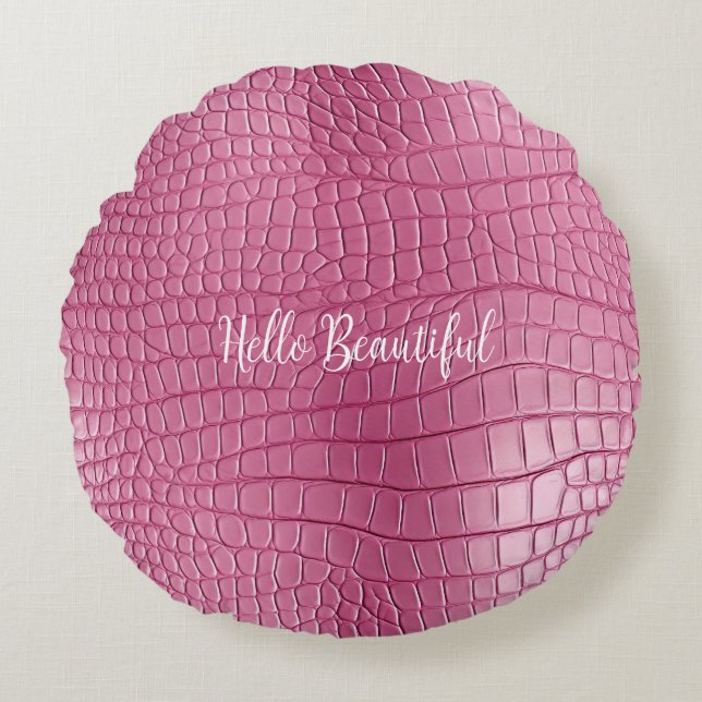 Pink Alligator Animal Print Round Pillow (Front)