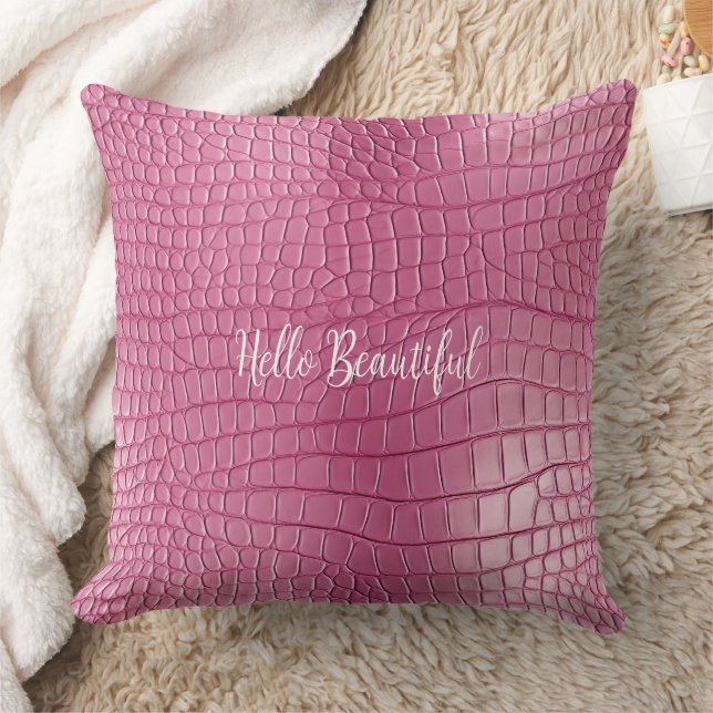 Pink Alligator Animal Print Throw Pillow (Blanket)