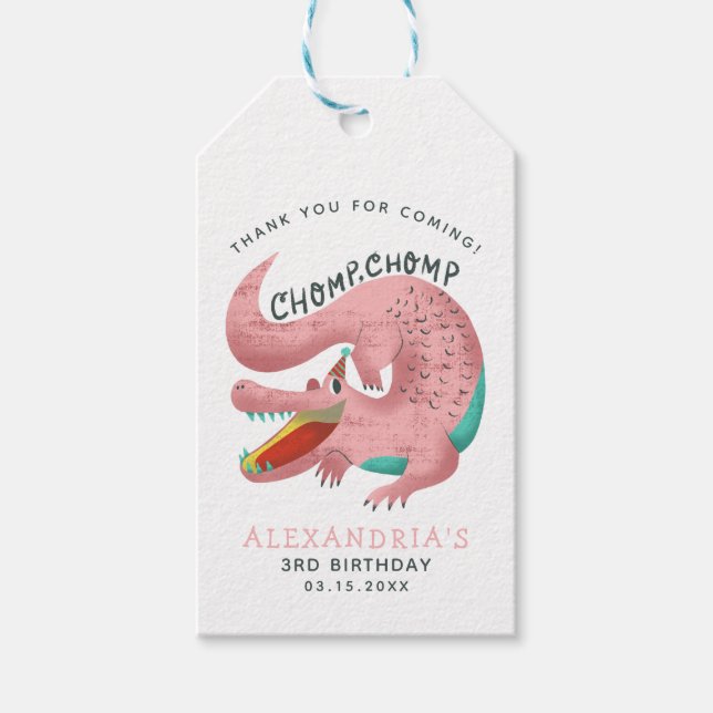 Pink Alligator Birthday Party Favor Gift Tags (Front)
