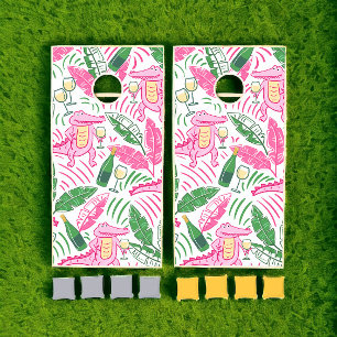 Pink Alligator Chardonnay Preppy Wine Party Yard  Cornhole Set