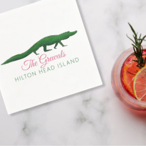 Pink Alligator Drawing Wedding  Napkins