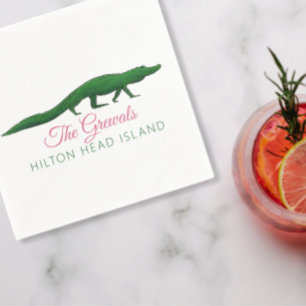 Pink Alligator Drawing Wedding Napkins
