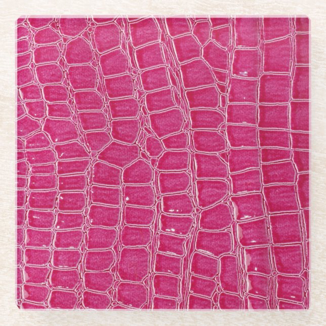 Pink Alligator Patterned Texture Glass Coaster (Front)