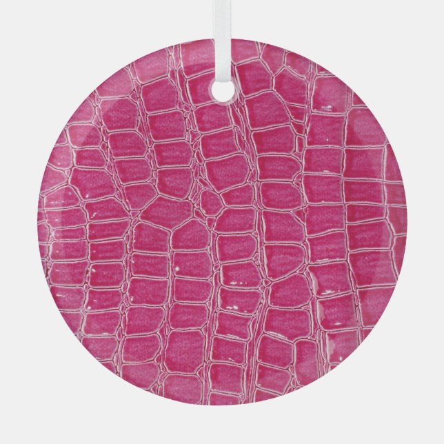 Pink Alligator Patterned Texture Glass Ornament (Front)