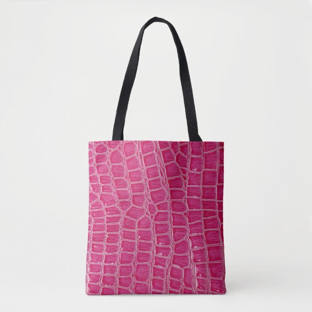 Pink Alligator Patterned Texture Tote Bag (Front)