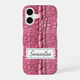 Pink Alligator Skin Personalized iPhone 16 Case