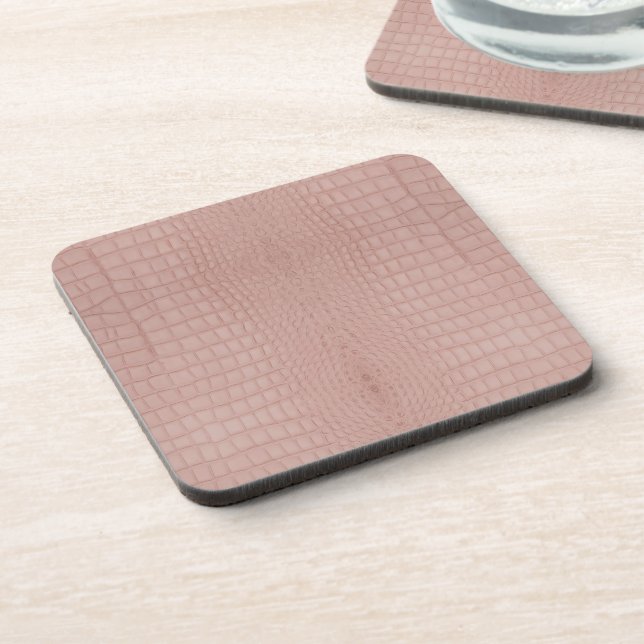 Pink Alligator Texture Print Beverage Coaster (Left Side)