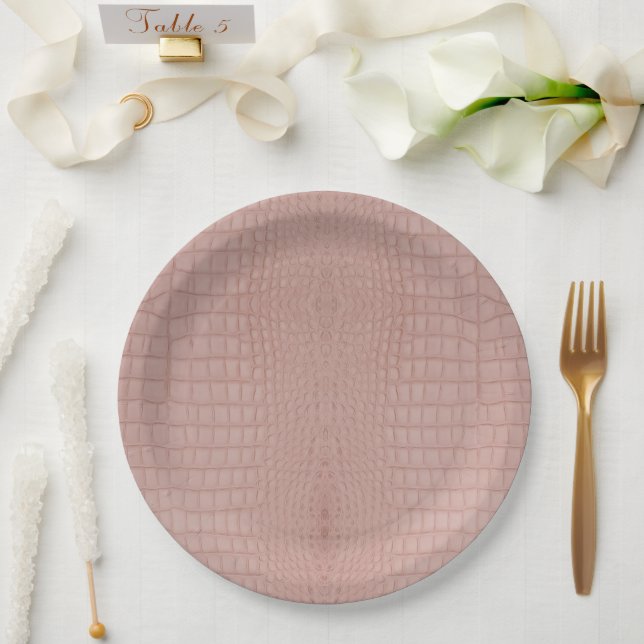 Pink Alligator Texture Print Paper Plates (Wedding)