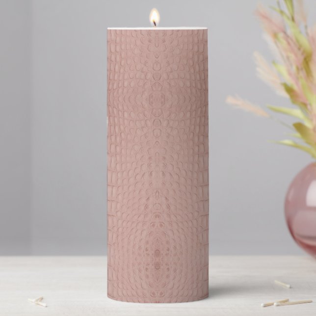 Pink Alligator Texture Print Pillar Candle (In Situ)