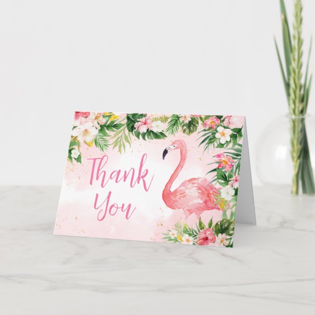 Pink Aloha Flamingo Baby Shower  Thank You Card (Front)