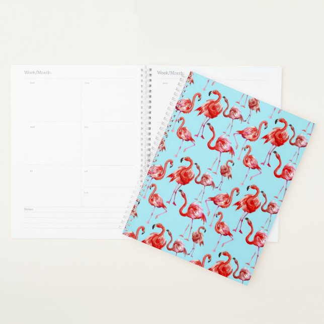 Pink Aloha Flamingo Bird Pattern on Teal Planner (Display)