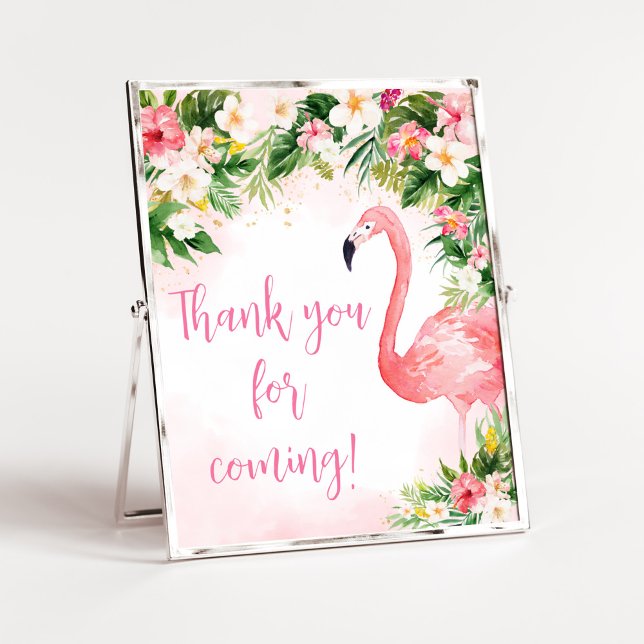 Pink Aloha Flamingo Thank you for Coming Poster (Girl Floral Flamingle Baby Shower Thank you for Coming Sign)