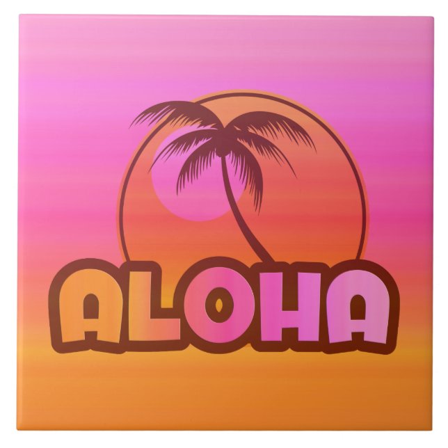 Pink Aloha Palm Ceramic Tile (Front)