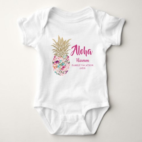 Pink Aloha Pineapple Family Vacation Custom Baby Bodysuit