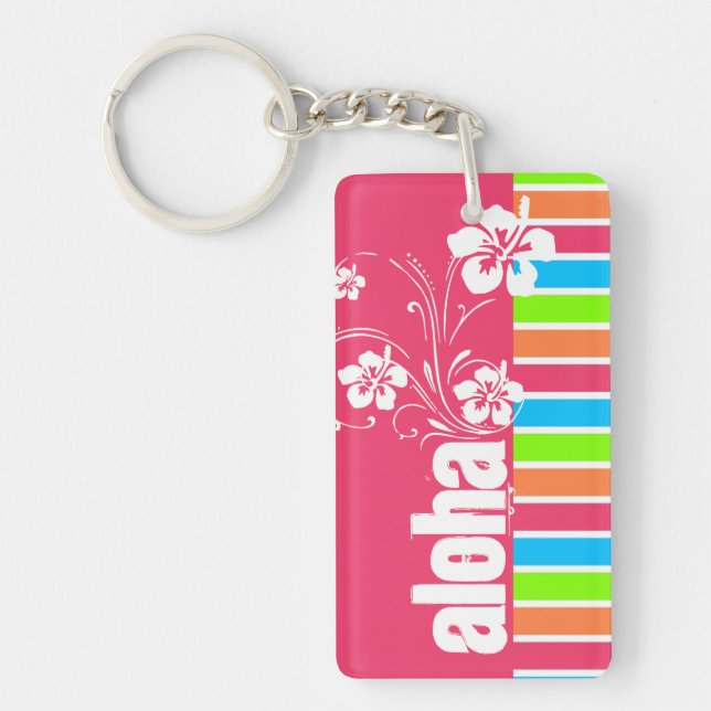 Pink Aloha; Retro Neon Rainbow Keychain (Front)